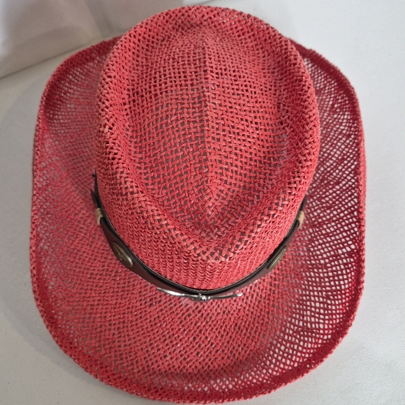 Scala Red Western Straw Hat Country Western Coastal Cowgirl - OSFA - Picture 5 of 10